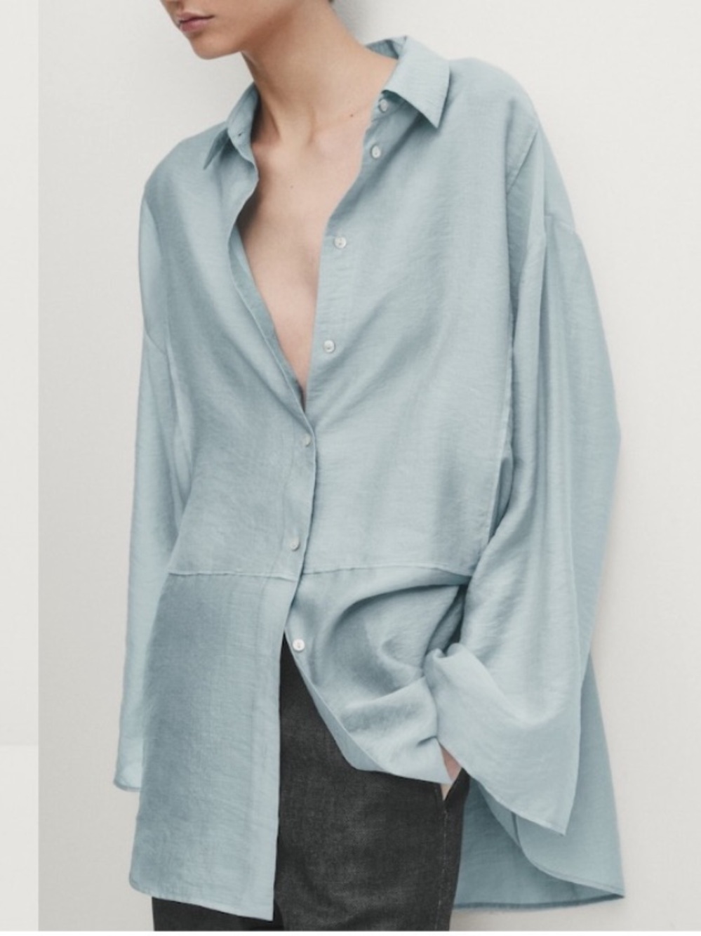 Massimo Dutti Oversize Shirt Blouse in Pale Blue